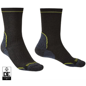 Bridgedale Mens Hike Lightweight T2 Coolmax Boot Socks  -  Medium / Black/Lime