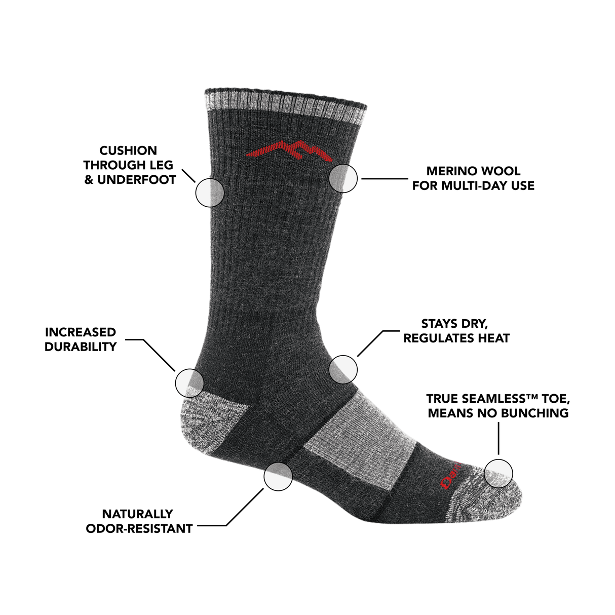 Darn Tough Mens Hiker Boot Full Cushion Midweight Socks  - 