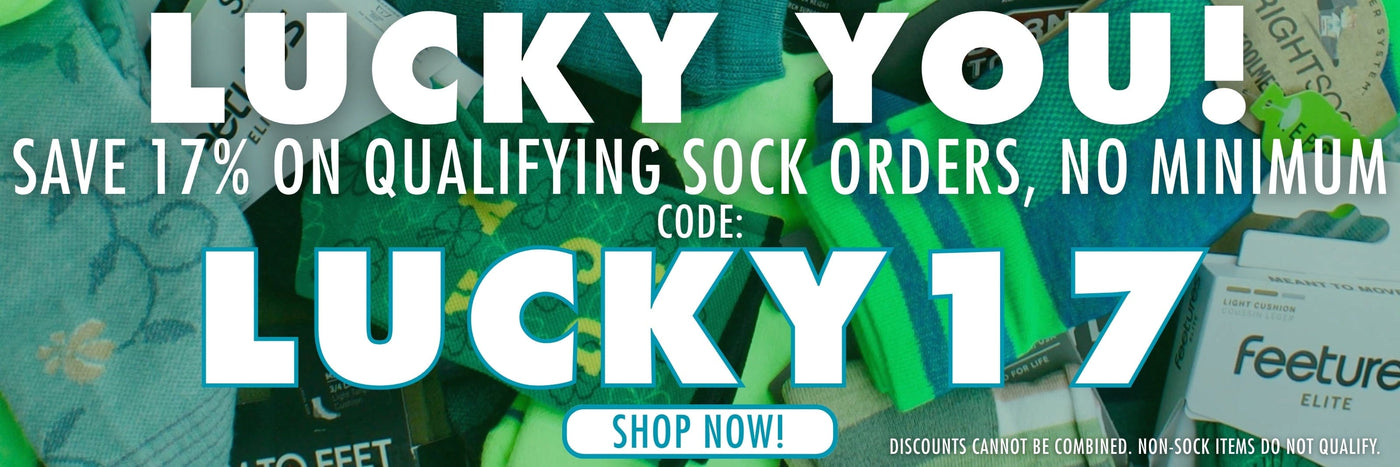 Lucky you! Save 17% on qualifying sock orders, no minimum, with code: LUCKY17. Shop now!
*Discounts cannot be combined. Non-sock items do not qualify.