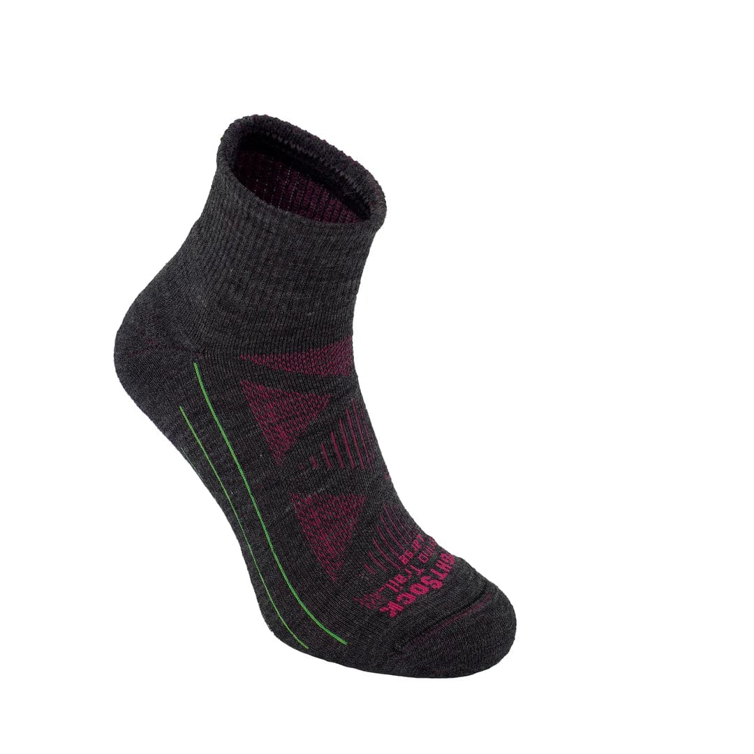 Wrightsock Merino Trail Single Layer Quarter Socks  -  Small / Gray/Fuchsia