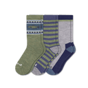 Pacas Mens Alpaca Crew Socks 3-Pack  -  Medium/Large / Rugby Stripe Denim/Sage/Color Block Sage