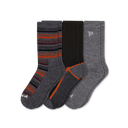 Pacas Mens Alpaca Lightweight Crew Socks 3-Pack  -  Large/X-Large / Variegated Stripe Charcoal/Stripe Sole Black-Orange/Solid Charcoal