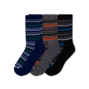 Pacas Mens Alpaca Lightweight Crew Socks 3-Pack  -  Medium/Large / Variegated Stripe Navy/Variegated Stripe Charcoal/Variegated Stripe Black