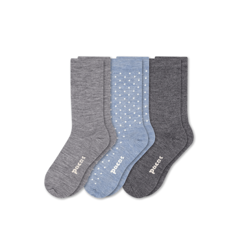 Pacas Womens Lightweight Alpaca Crew Socks 3-Pack  -  Small/Medium / Basic & Dot