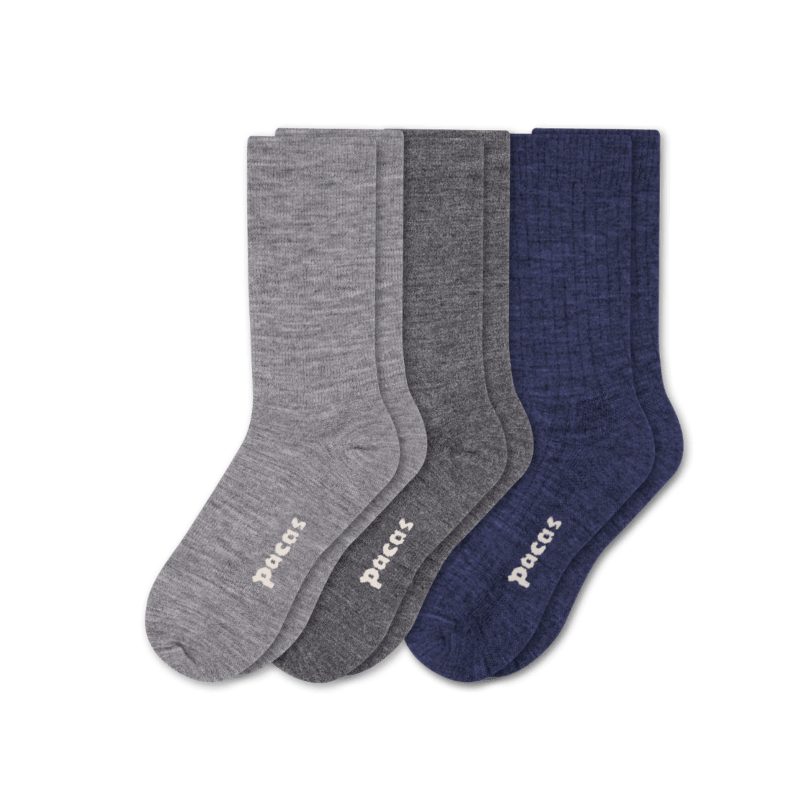 Pacas Womens Lightweight Alpaca Crew Socks 3-Pack  -  Small/Medium / Gray/Charcoal/Navy