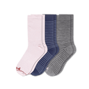 Pacas Womens Lightweight Alpaca Crew Socks 3-Pack  -  Medium/Large / White/Navy Stripe/Charcoal Stripe