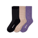 Pacas Womens Lightweight Alpaca Crew Socks 3-Pack  -  Small/Medium / Polka Dots/Tan/Purple