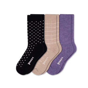 Pacas Womens Lightweight Alpaca Crew Socks 3-Pack  -  Small/Medium / Polka Dots/Tan/Purple