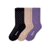 Pacas Womens Lightweight Alpaca Crew Socks 3-Pack  -  Small/Medium / Polka Dots/Tan/Purple