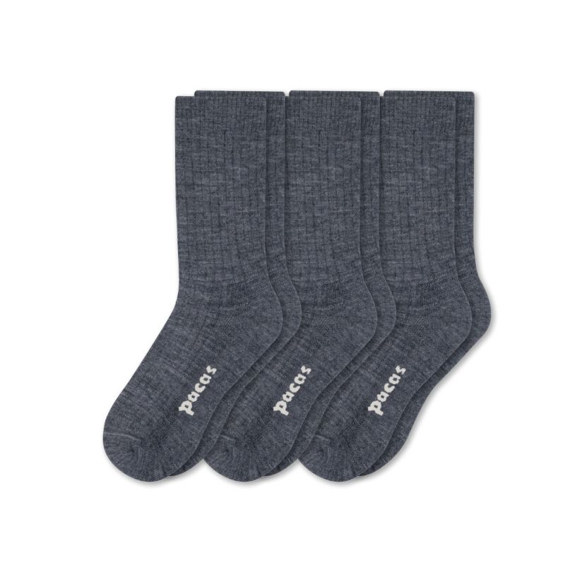 Pacas Womens Lightweight Alpaca Crew Socks 3-Pack  -  Small/Medium / Charcoal