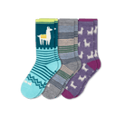 Pacas Womens Alpaca Crew 3-Pack Socks  -  Medium/Large / Teal Alpaca/Blue Stripes/AO Alpaca