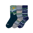 Pacas Womens Alpaca Crew 3-Pack Socks  -  Medium/Large / Placed Alpaca/Stripes Blues