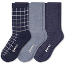 Pacas Womens Lightweight Alpaca Crew Socks 3-Pack  -  Medium/Large / Window Pane Blue