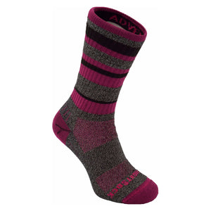 Wrightsock Double-Layer Adventure Cushion Crew Socks  -  Medium / Black/Fuchsia Stripe