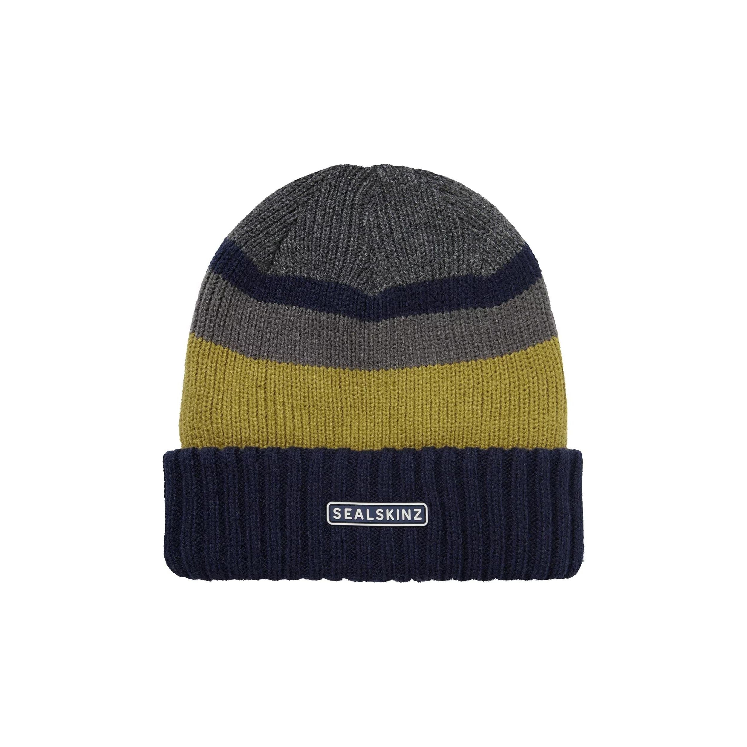 Sealskinz Cromer Waterproof Cold Weather Roll Cuff Striped Beanie  -  Small / Navy