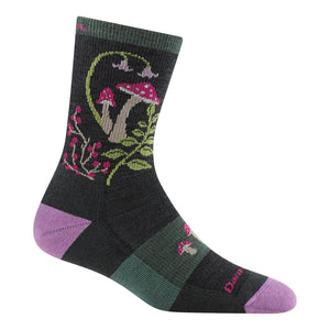 Darn Tough Womens Mellow Mushrooms Micro Crew Lightweight with Cushion Hiking Socks  -  Small / Charcoal