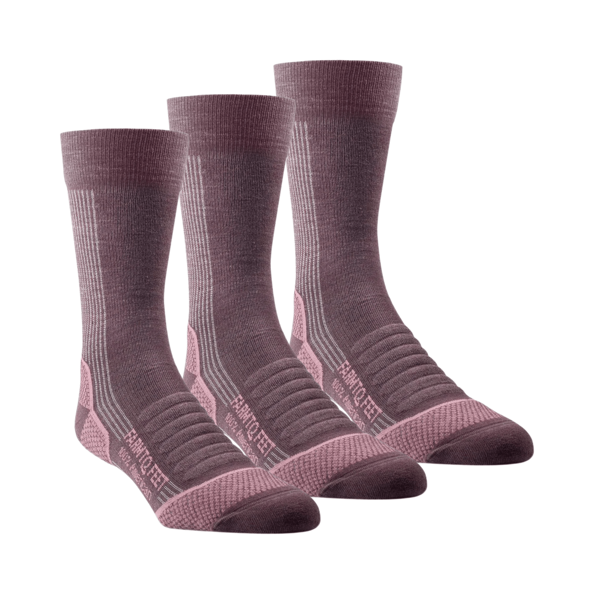 Farm to Feet Damascus Light Cushion Crew Hiking Socks 3-Pack  -  Small / Dewberry