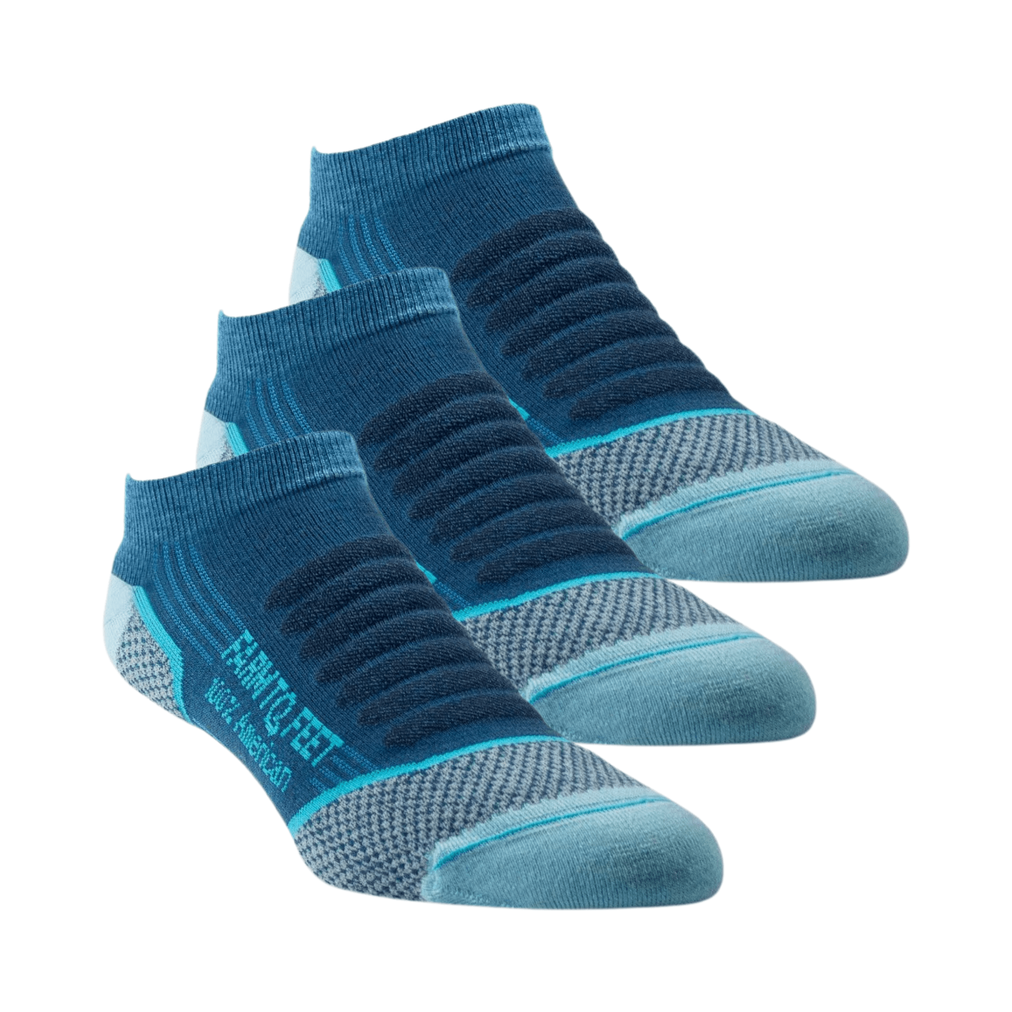 Farm to Feet Damascus Light Cushion No-Show Tab Hiking 3-Pack Socks  -  Small / Denim Blue/Pow Blue