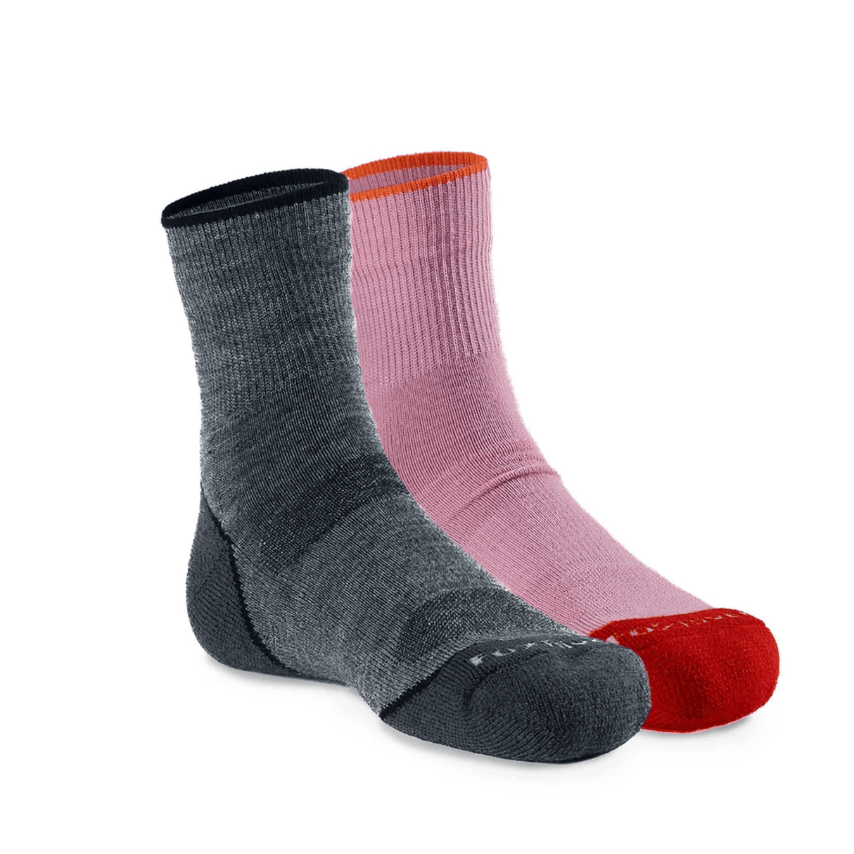 Fox River Kids Base Camp 2.0 Lightweight Crew Hiking 2-Pack Socks  -  X-Small / Grey/Pink