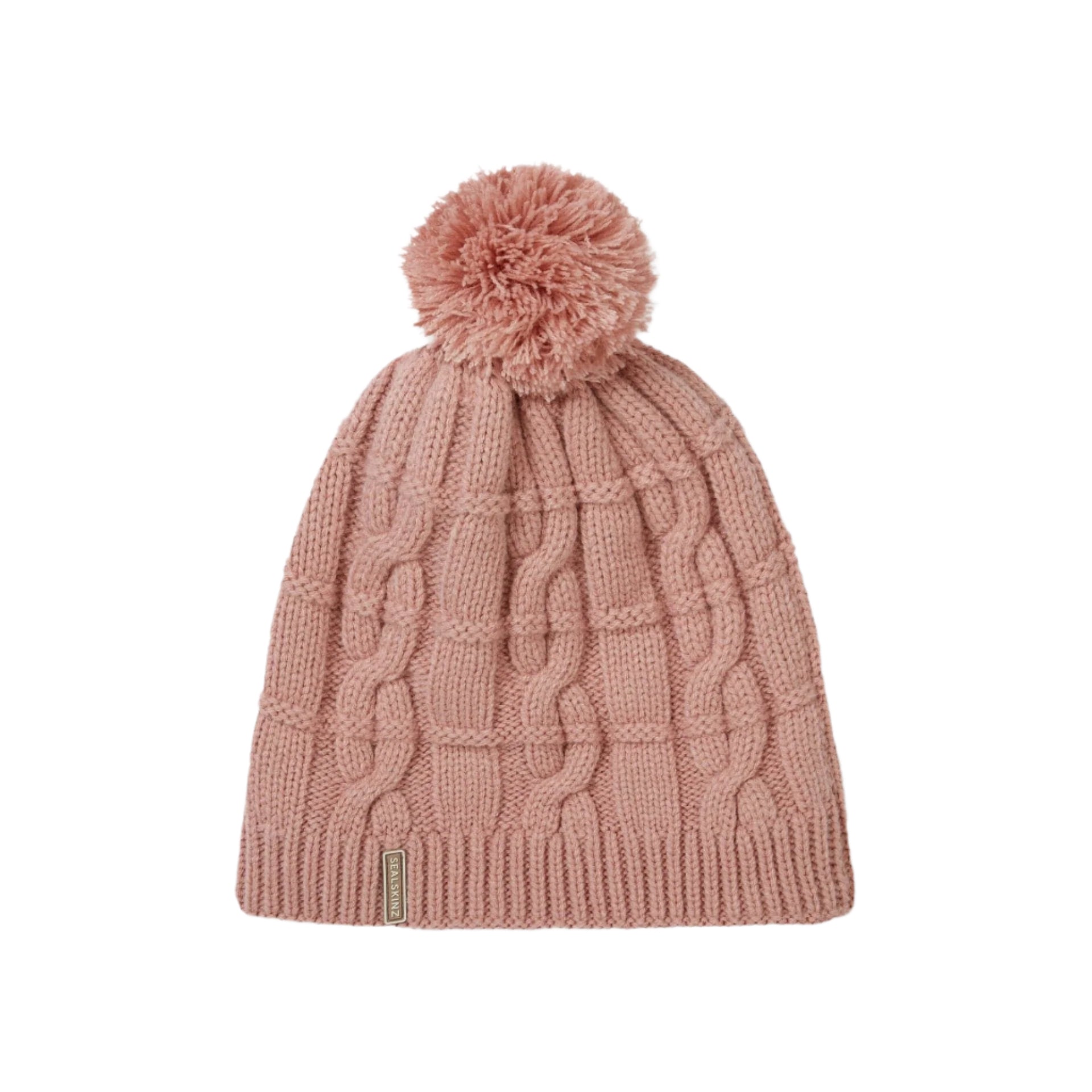 Sealskinz Hemsby Waterproof Cold Weather Cable Knit Bobble Hat  -  Small/Medium / Pink