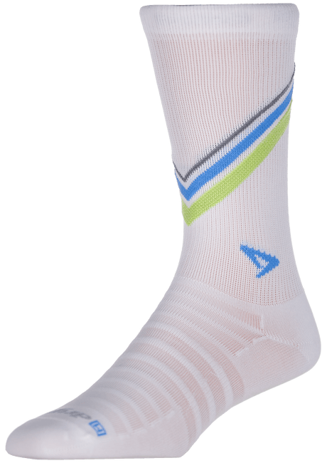Drymax Hyper Thin Running Crew Socks  -  Small / White w/Lime/Sky Blue/Dark Gray Stripes