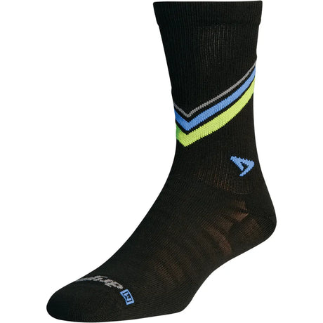 Drymax Hyper Thin Running Crew Socks  -  Small / Black w/ Lime/Sky Blue/Dark Gray Stripes