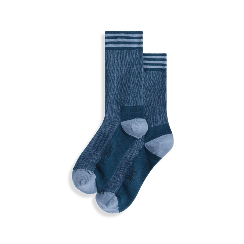 Ibex Nomad Herringbone Crew Socks  -  Small / Monument/Green Gables/Black