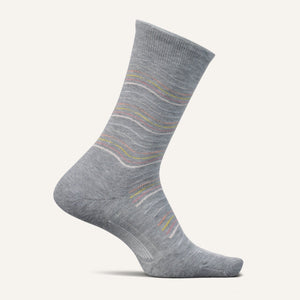 Feetures Womens Everyday Max Cushion Crew Socks  -  Small / Gray Waves