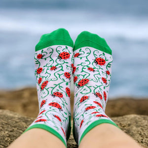 Bambukas Womens Lucky Ladybug Crew Socks  -  One Size Fits Most / Ladybug
