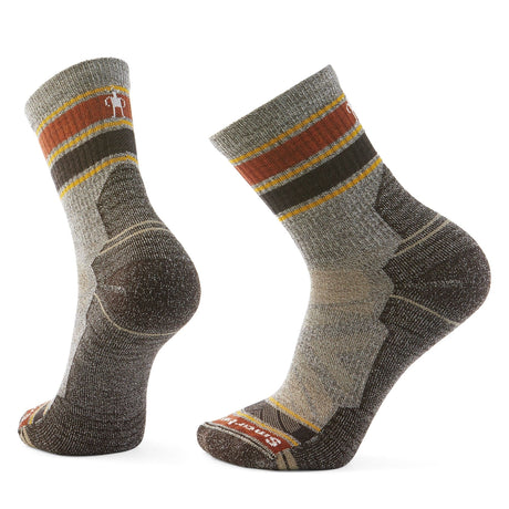 Smartwool Hike Striped Mid Crew Socks  -  X-Large / Taupe/Natural Marl