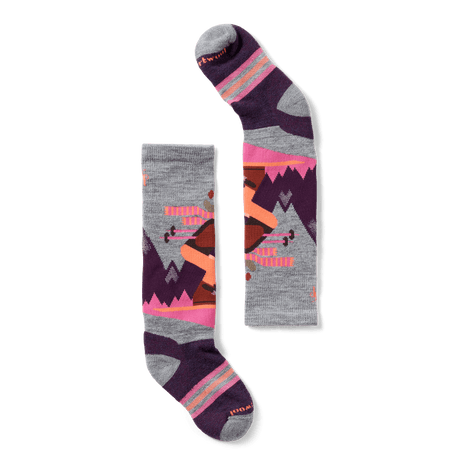Smartwool Kids Wintersport Full Cushion Mountain Moose Pattern Knee-High Socks  -  Medium / Light Gray/Pink