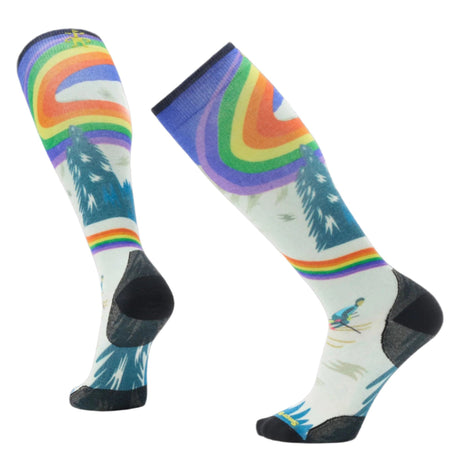 Smartwool Mens Ski Zero Cushion Rainbow Trails Print OTC Socks  -  Small / Laguna Blue