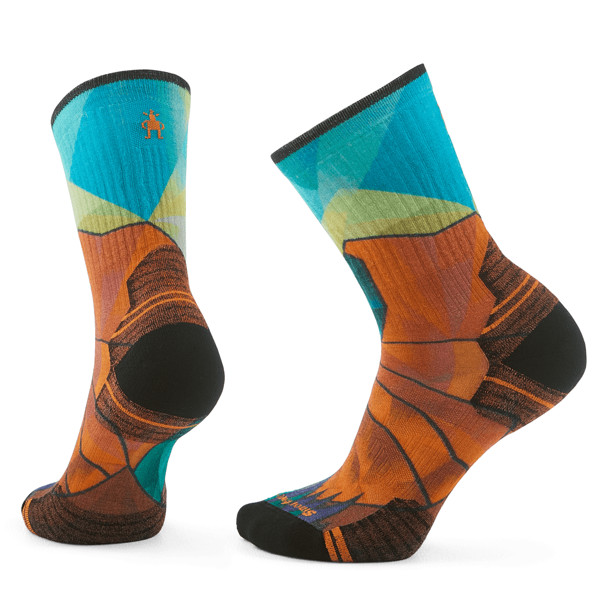 Smartwool Womens Hike Targeted Cushion Mountain Prism Print Crew Socks  -  Small / Orange Rust