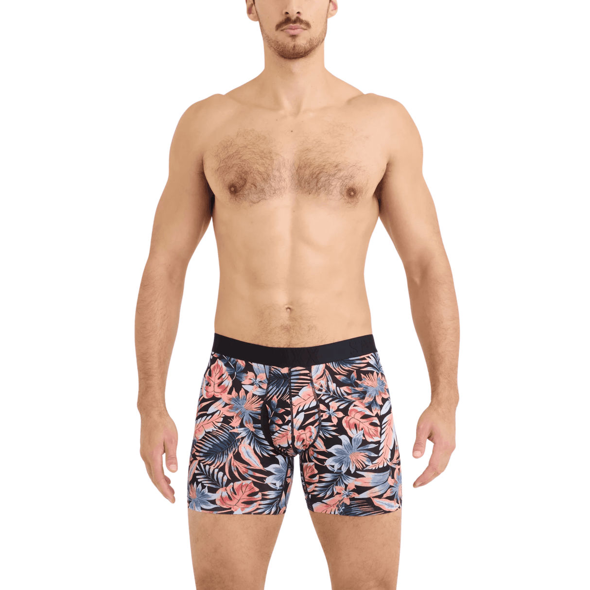 SAXX Mens DropTemp Cooling Cotton Boxer Brief Patterns - Palm Passion/Black
