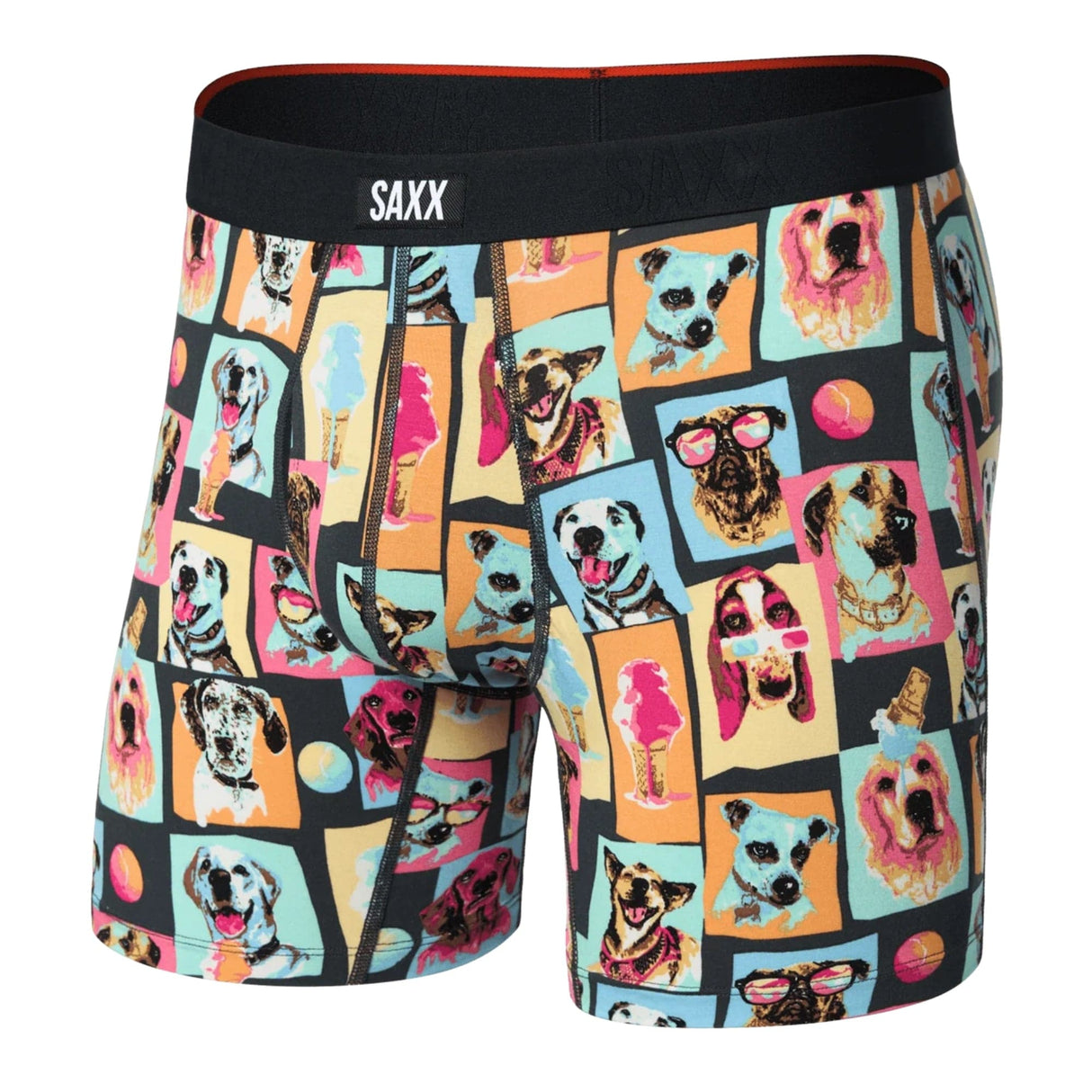 SAXX Mens Vibe Xtra Soft Comfort Boxer Brief Fly - Summer Dogs of SAXX - Multi
