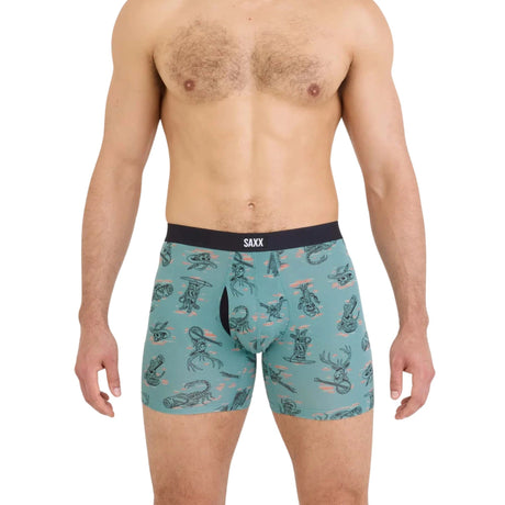 SAXX Mens Vibe Xtra Soft Comfort Boxer Brief Fly - Western Weird - Washed Teal
