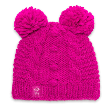 Turtle Fur Kids Fluff Balls Pom Pom Beanie  -  One Size Fits Most / Hot Hot Pink