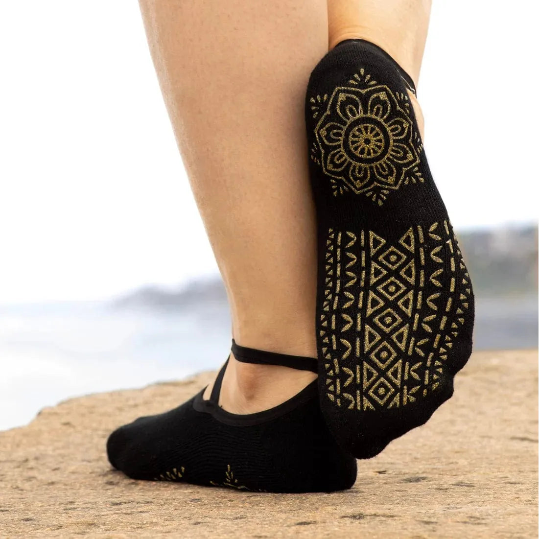 Bambukas Womens Gold Glam Grip Pilates Socks  -  One Size Fits Most / Gold Glam