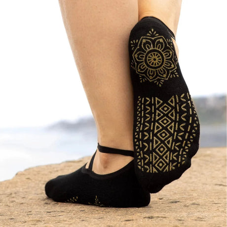 Bambukas Womens Gold Glam Grip Pilates Socks  -  One Size Fits Most / Gold Glam