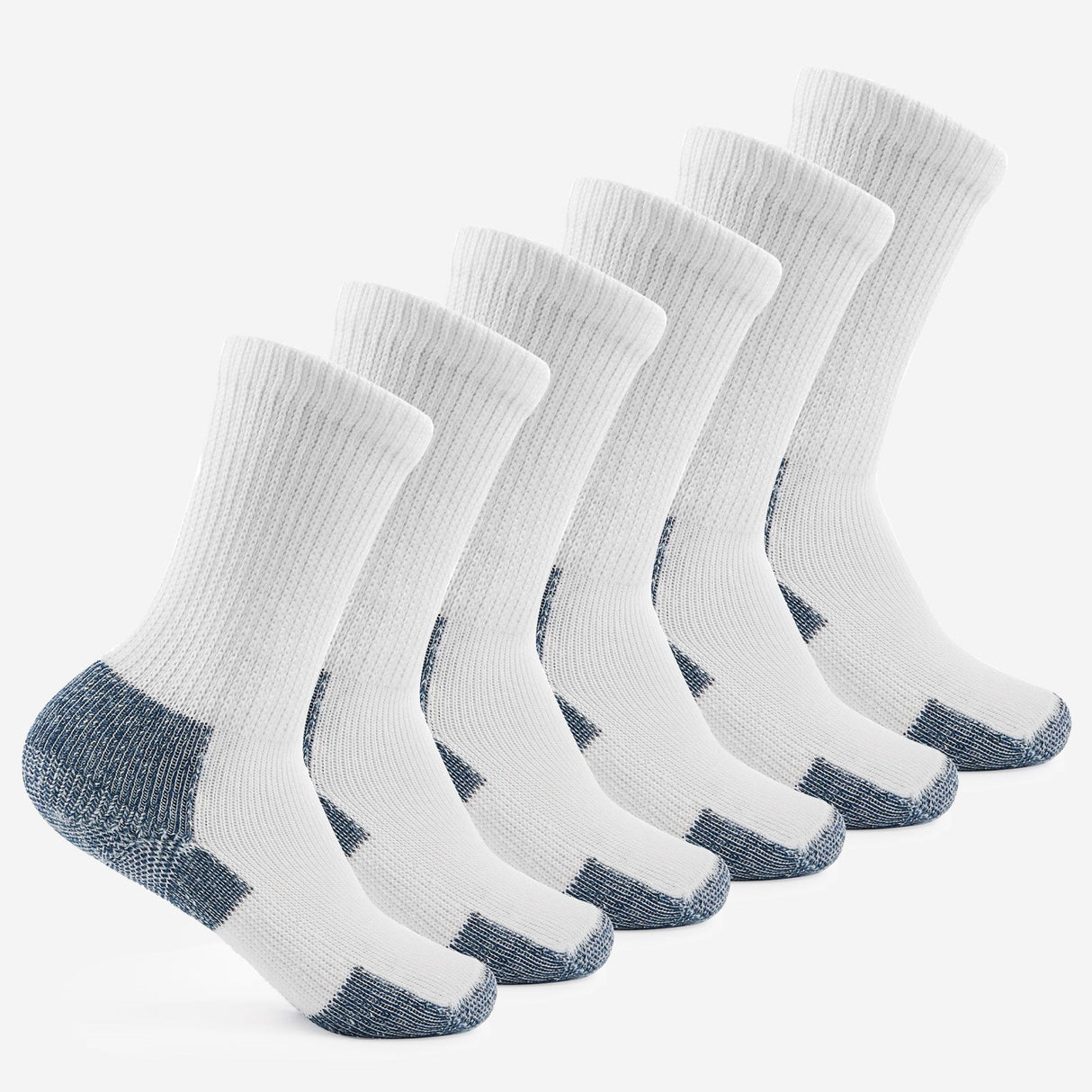 Thorlo Maximum Cushion Crew Running Socks  -  Large / White/Navy / 6-Pair Pack