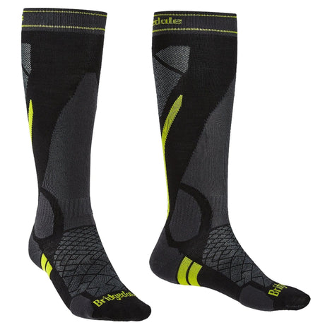 Bridgedale Lightweight Ski OTC Socks  -  Medium / Black/Lime