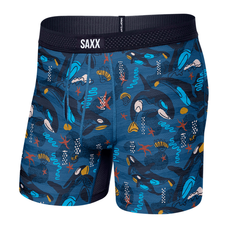 SAXX Droptemp™ Cooling Mesh Boxer Brief Fly  -  X-Small / Whale Watch-Storm Blue