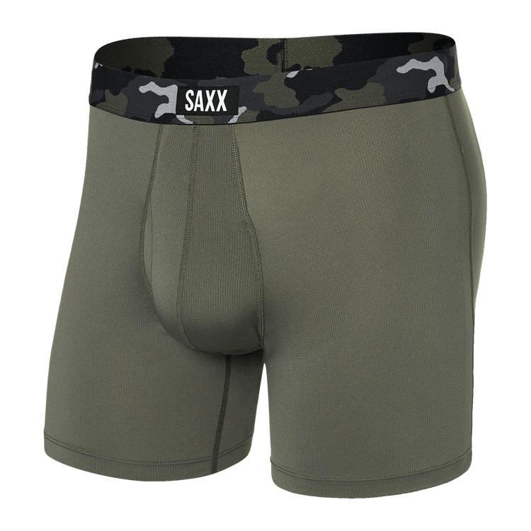 SAXX Mens Sport Mesh Boxer Brief  -  Small / Dusty Olive/Camo Waistband