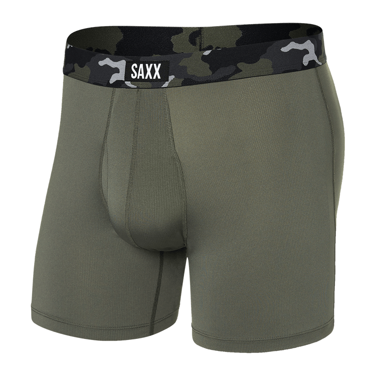 SAXX Mens Sports Mesh Boxer Brief Fly  -  X-Small / Dusty Olive/Camo Waistband