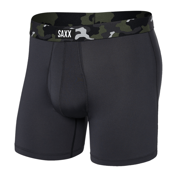 SAXX Mens Sports Mesh Boxer Brief Fly  -  X-Small / Faded Black/Camo Waistband