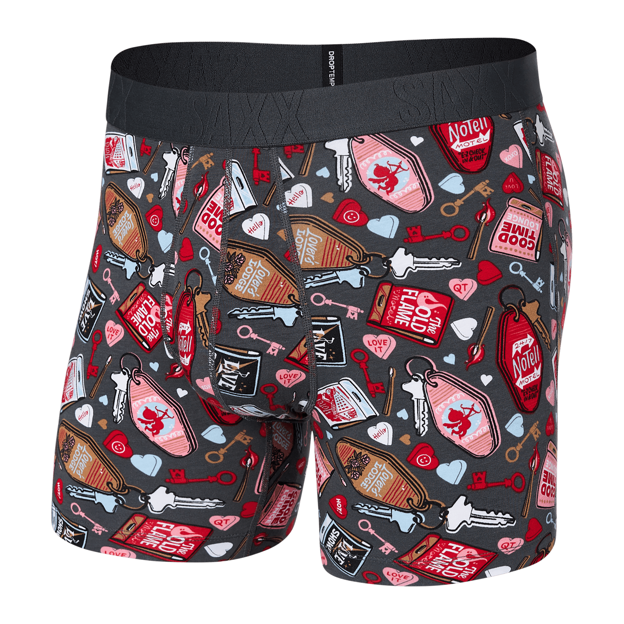 SAXX Mens DropTemp Cooling Cotton Boxer Brief Fly  -  X-Small / No Tell Motel-Graphite