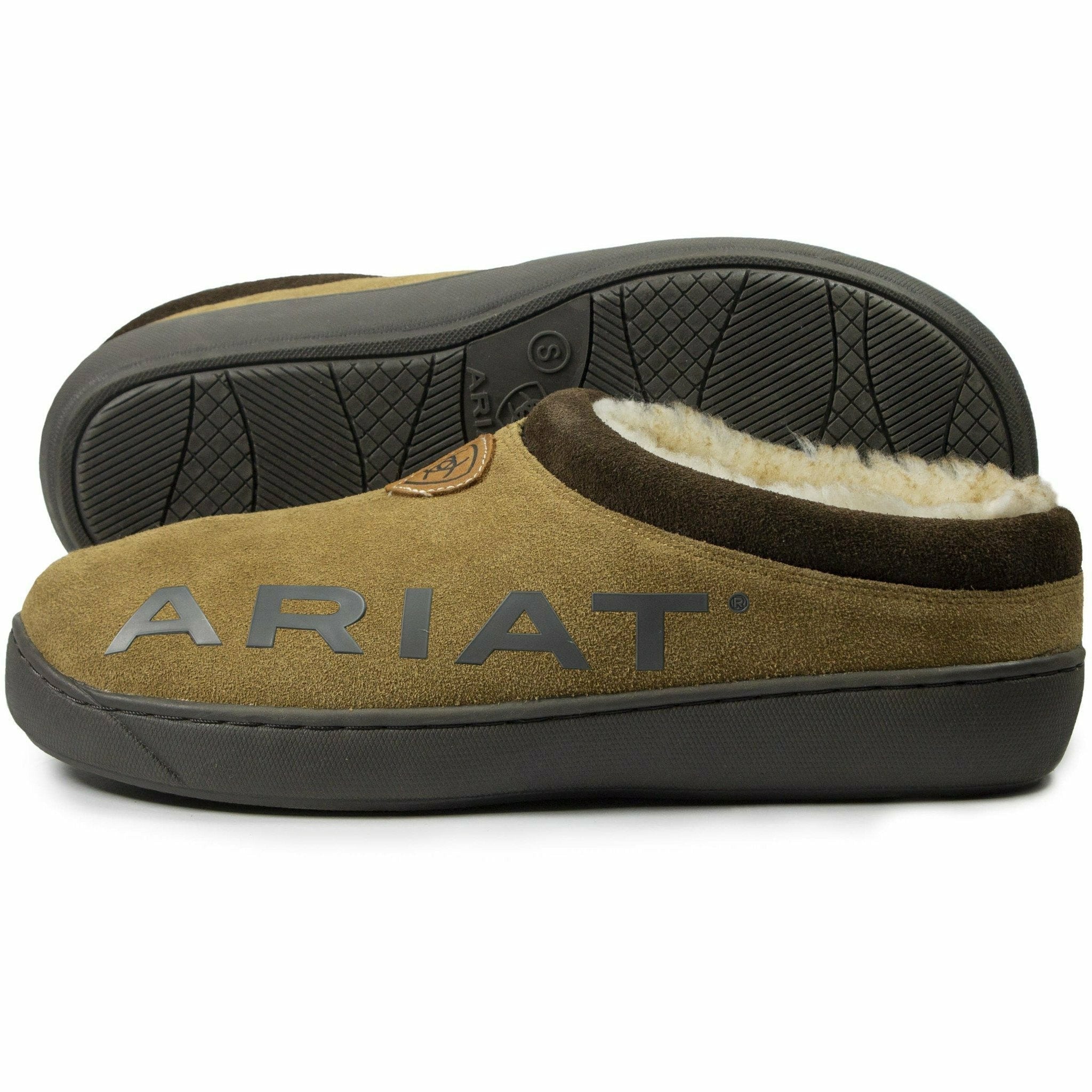 Ariat Mens Suede Clog Slippers with Ariat Logo  -  8 / Hashbrown