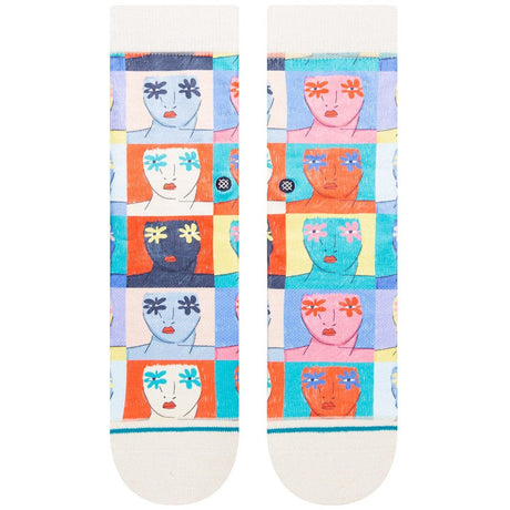Stance Womens Flower Faces Crew Socks  -  Small / Off White