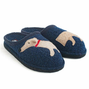 Haflinger Womens Doggy Wool Slippers  -  37 / Captains Blue