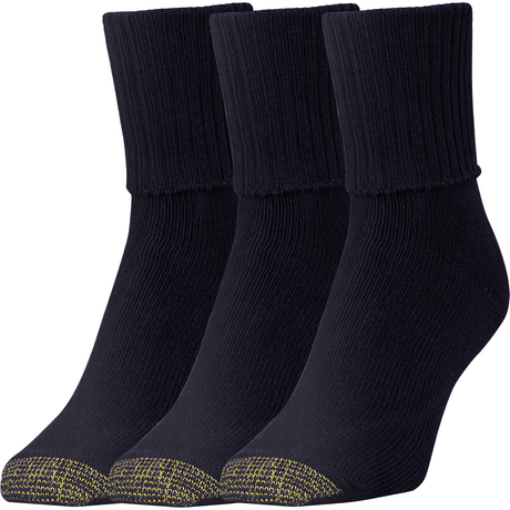 Gold Toe Womens Bermuda Turn Cuff Socks  -  Regular / Black